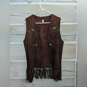 Suede Leather Fringe Western Vest